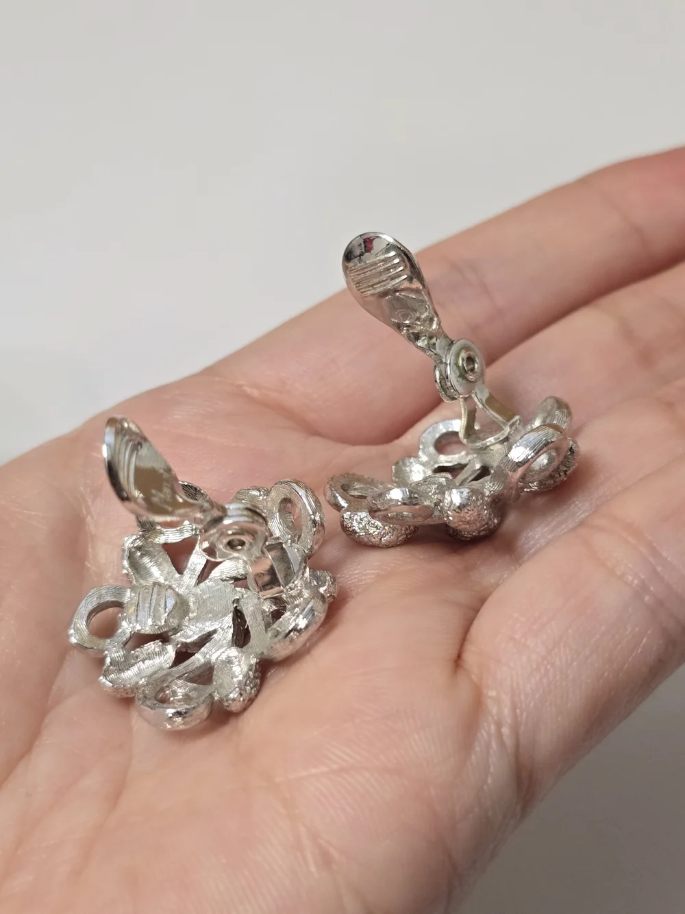 Vintage Monet Silver Floral Knot Clip-On Earrings - Women Jewelry